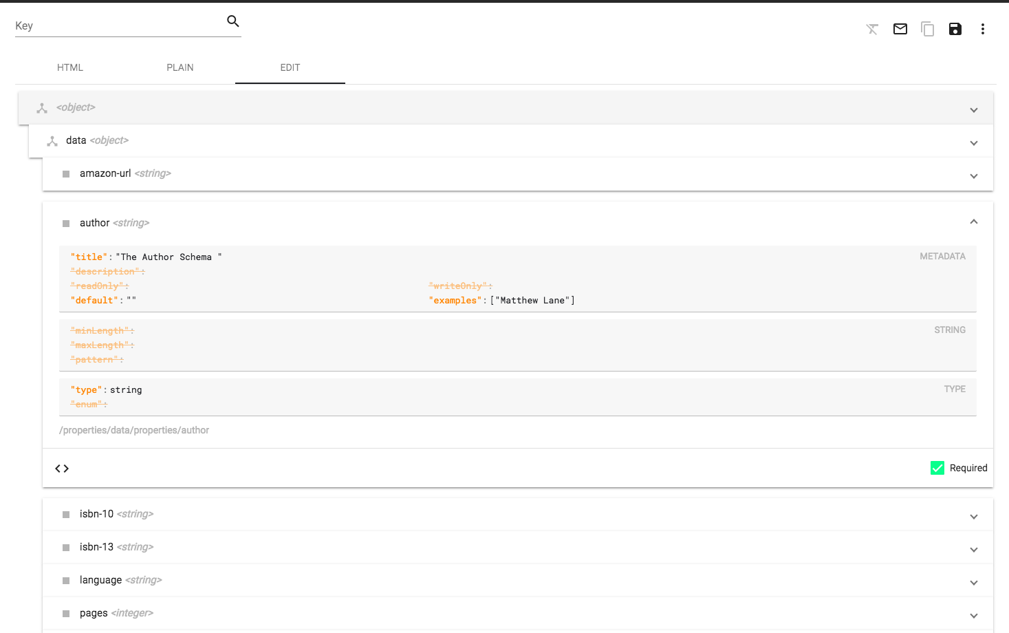 marking json schema fields as required